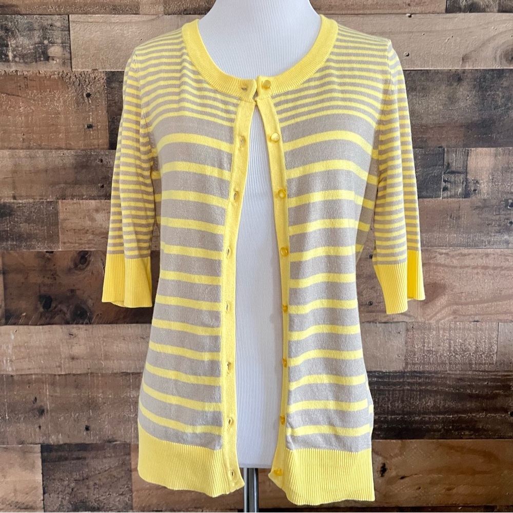 Grey and Yellow Striped Cardigan